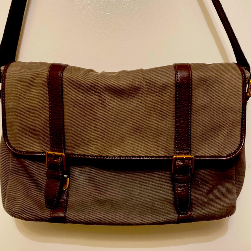 Fossil Grey Canvas Courier Bag